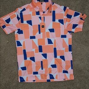 Bad Birdie Pink and Blue Geometric Polo